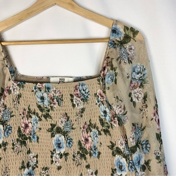 Madden NYC Beige & Blue Floral Long Sleeve Tiered Mini Dress XXL - Picture 4 of 5